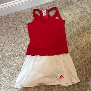 Adidas Red Tank Top and White Skirt Set